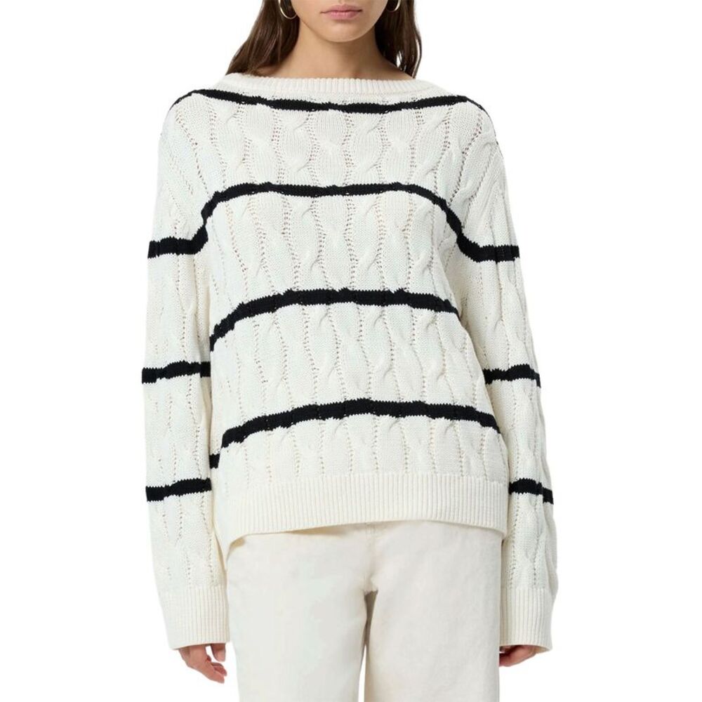French Connection Womens Mozart Chunky Cable Knit Sweater M Porcelain Cream  NWT